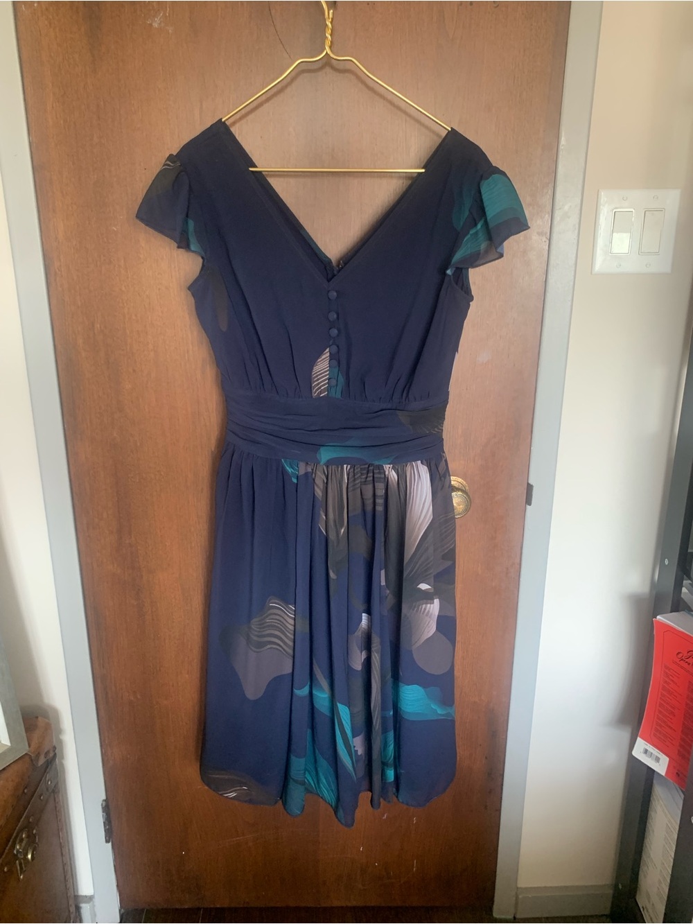 Navy Floral V-Neck Women’s Dress
